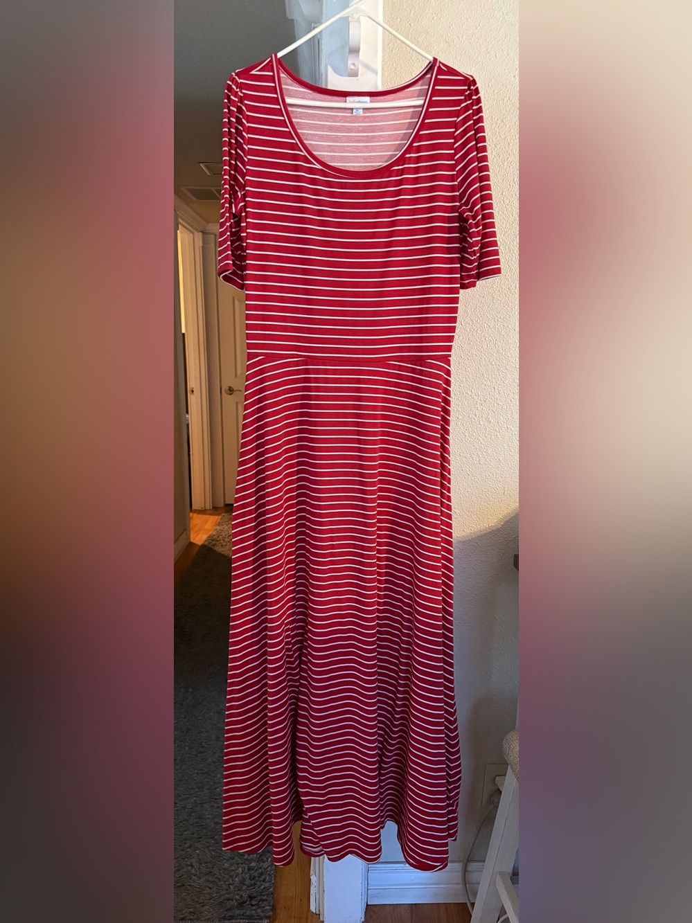 Lularoe Ana Maxi Dress Red White Striped size XL